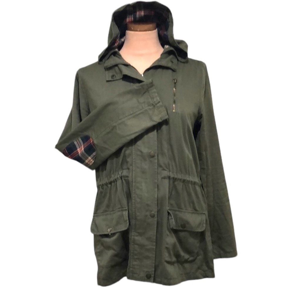 Francesca’s Collection Blu Pepper Utility Jacket Size Medium Army Green Plaid